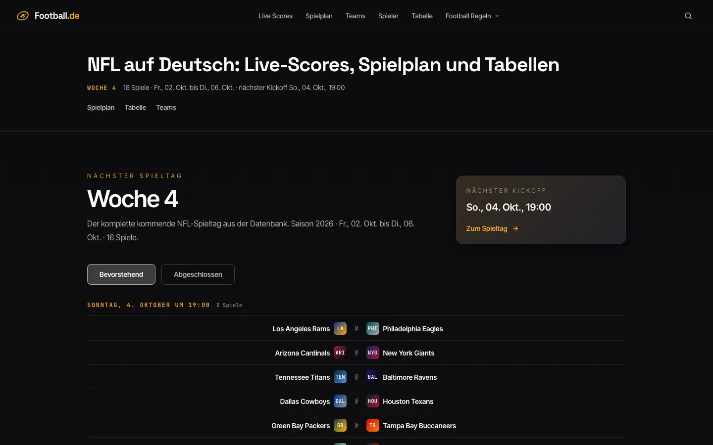 Vorschau der Startseite von Football.de