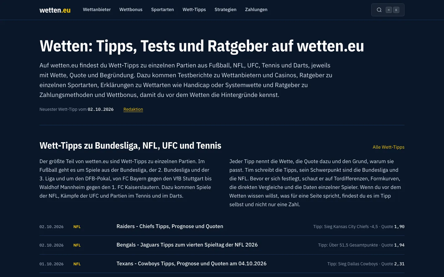 Vorschau der Startseite von Wetten.eu